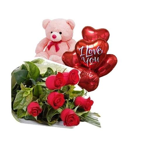 Red Roses with Teddybear and Ballon product1296