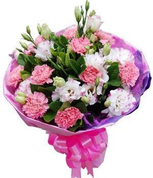 11 pink carnations and 8 white carnations in a bouquet product1593